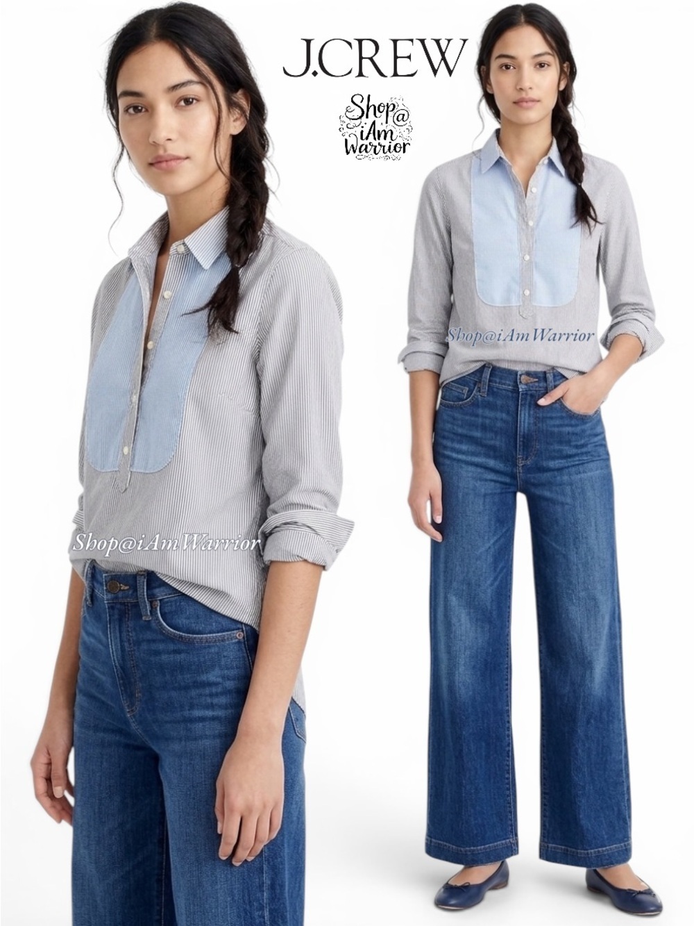 J.Crew blue striped tuxedo bib popover shirt *shop@iamwarrior